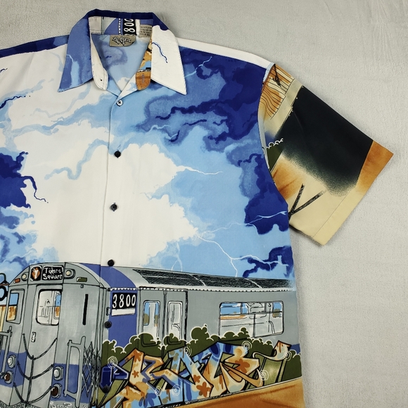 Vintage Up Ros Button Shirt Mens Large 90s Hip Hop Graffiti NYC Train Rap Camp - Picture 3 of 12
